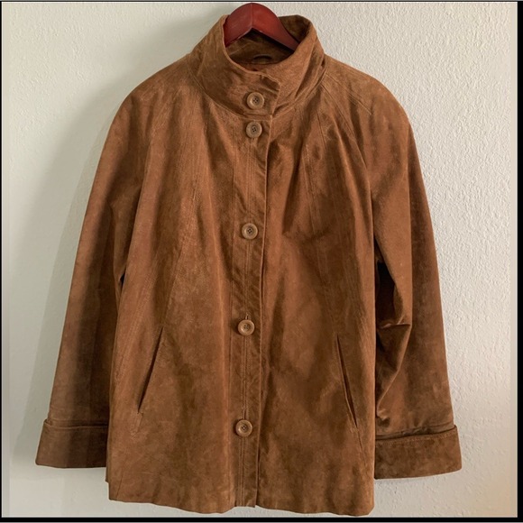 Bradley Bayou Jackets & Blazers - Classic Women's Suede Button-Front Leather Jacket in Brown